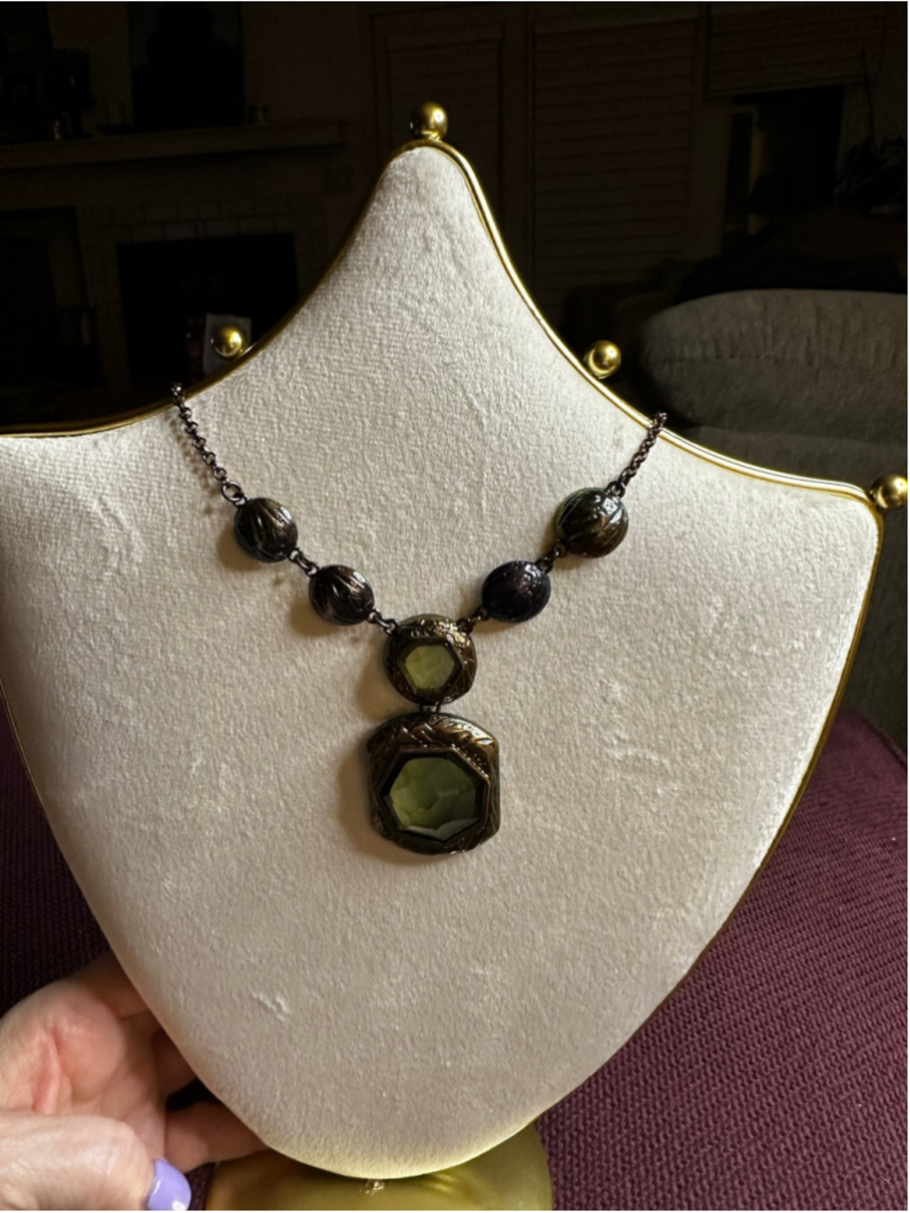Green and Bronze Statement Pendant Necklace